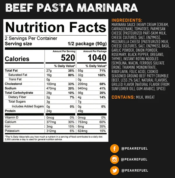 PEAK REFUEL - BEEF PASTA MARINARA - RTG Supply Co