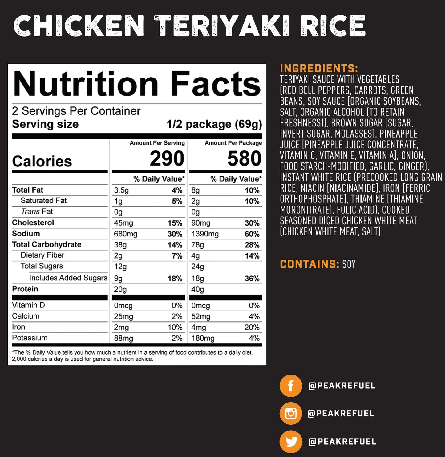 PEAK REFUEL - CHICKEN TERIYAKI RICE - RTG Supply Co